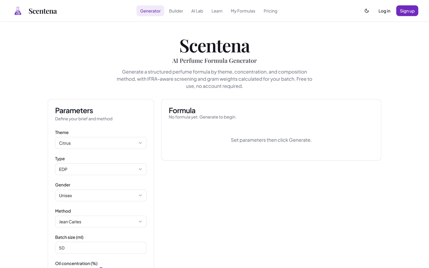 Scentena — screenshot of the live product